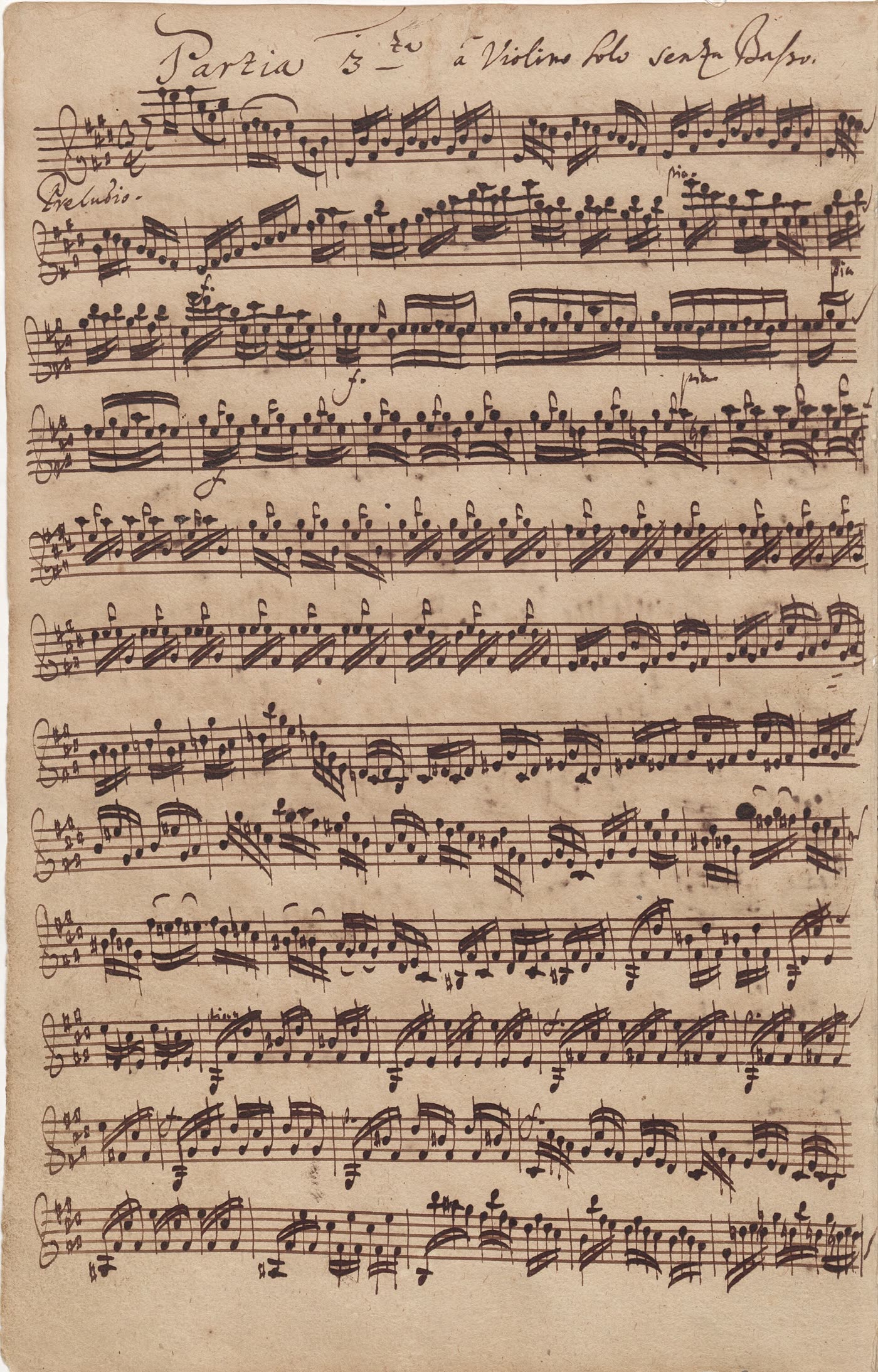 Autografo di Bach del 1720, prima pagina della Partita per violino solo BWV 1006